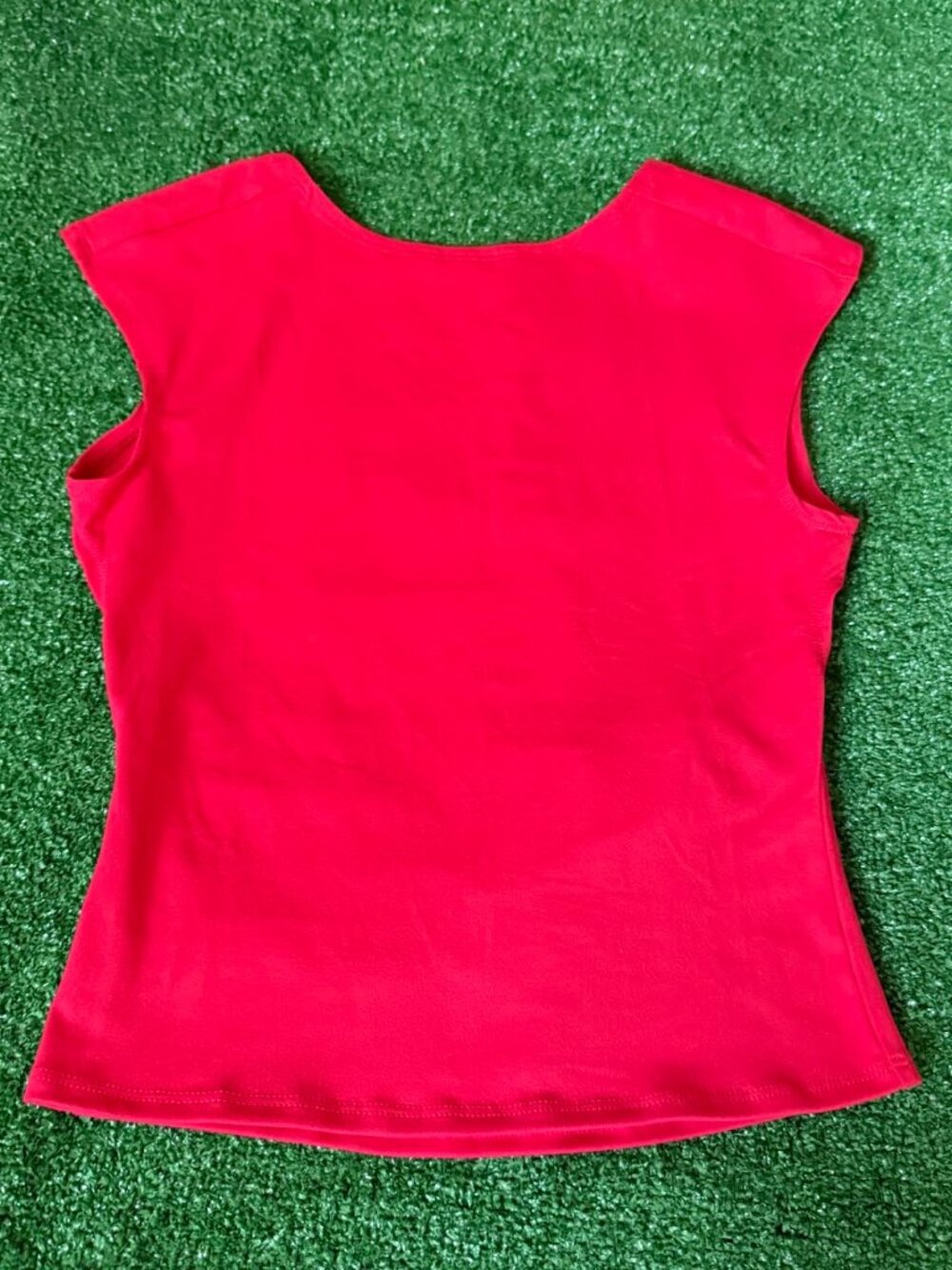 EFAN Backless Open Back Solid Red Crop Top Sleeveless Round Neck Shirt Size S